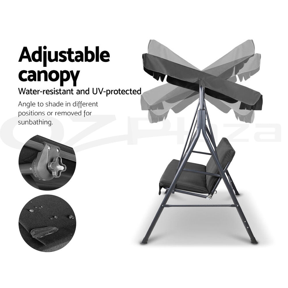 3 Seater Outdoor Swing Chair Garden Bench Canopy Black