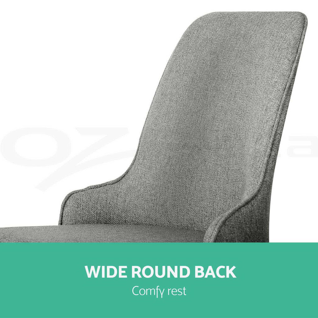 2x Dining Chairs Retro Vintage Linen Fabric Steel Legs Grey