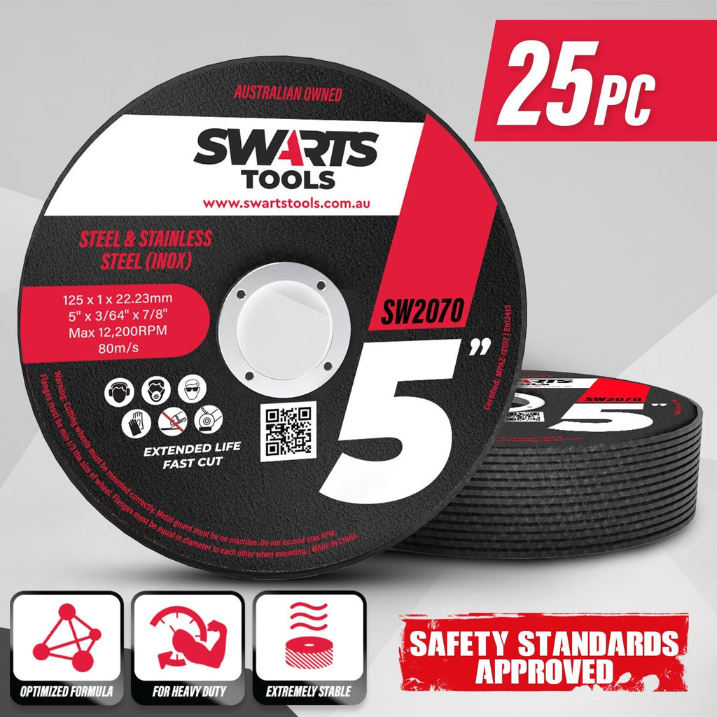 25pc 5" (125mm) Cutting Discs – Thin Angle Grinder Wheels Metal/Steel