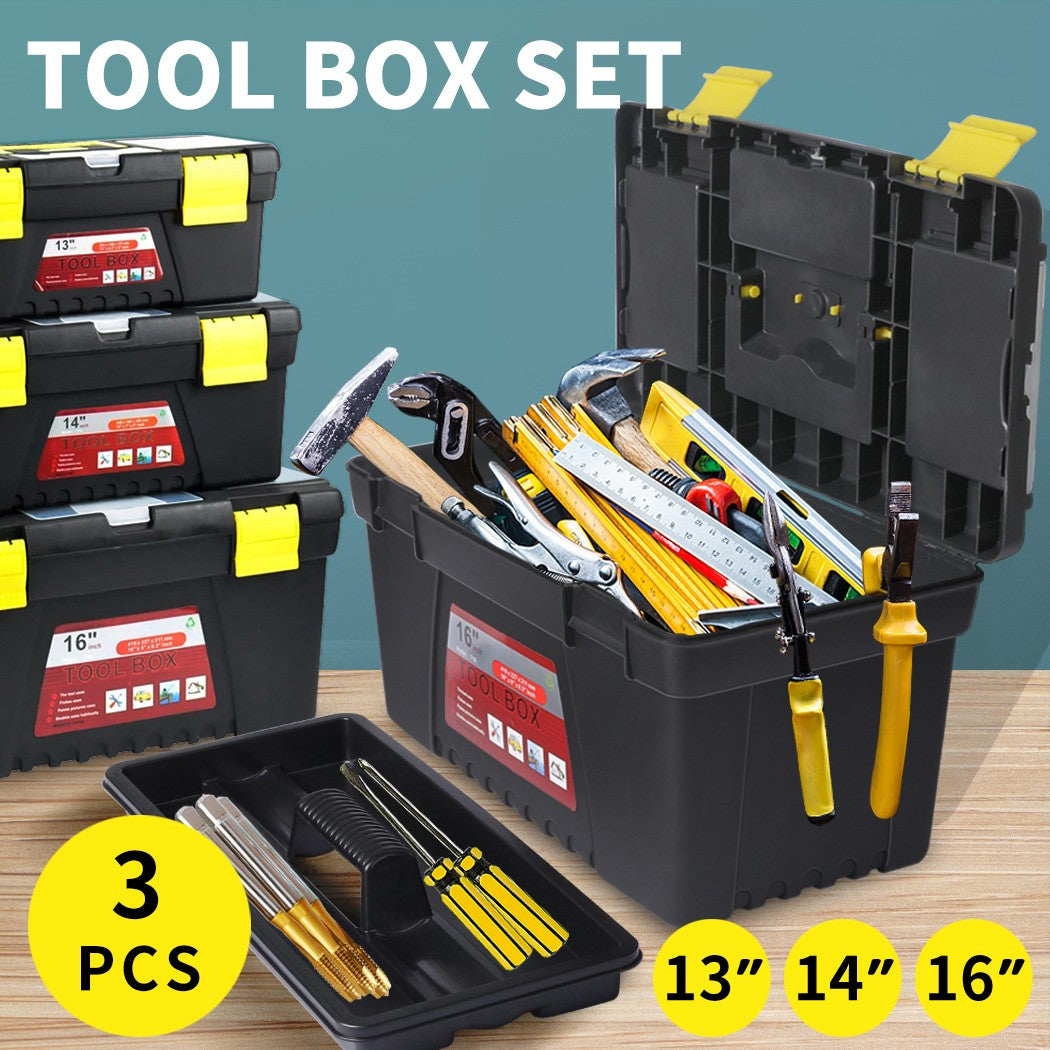 Traderight 3pc Tool Box Set – Lockable Portable Organizer