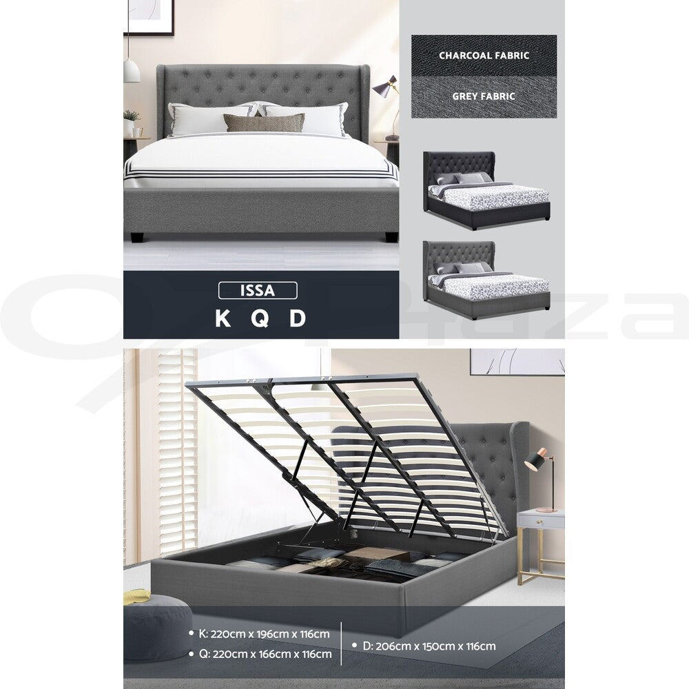 Bed Frame Queen Double King Single Gas Lift Storage Wood Fabric