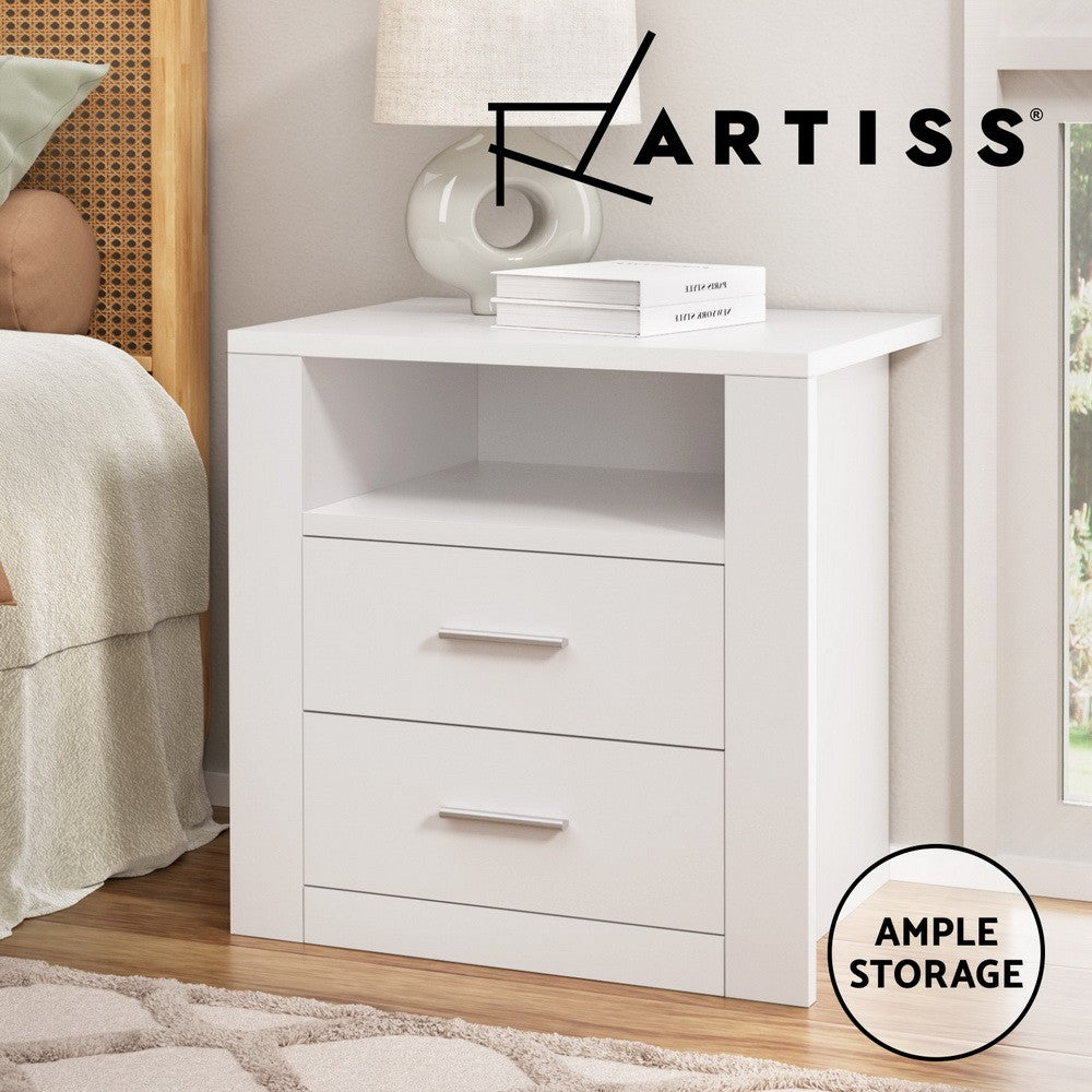 Bedside Table 2 Drawer Nightstand Shelf White