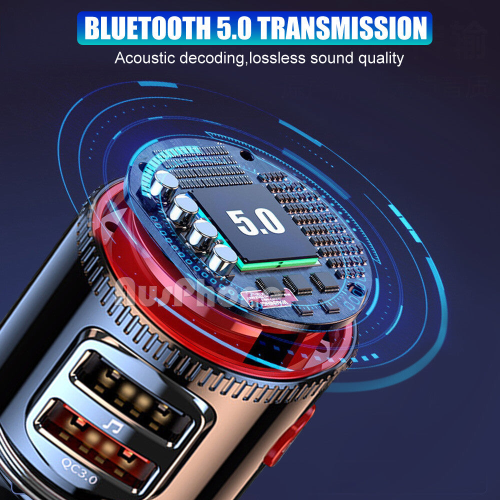 Bluetooth 5.0 FM Transmitter Car MP3 Dual USB Charger