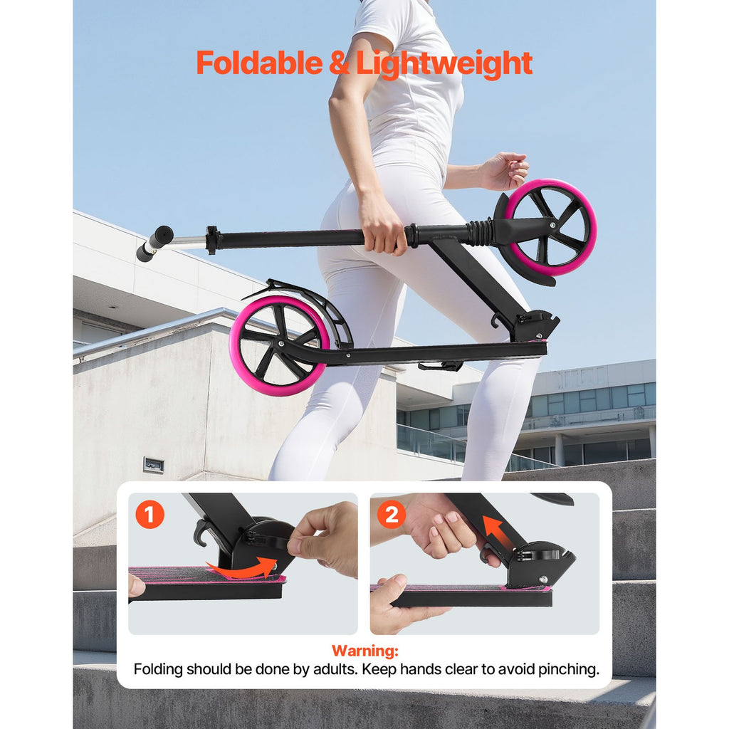 Uimoso Foldable Kick Scooter for Kids 8+, Teens, Adjustable Height, Pink