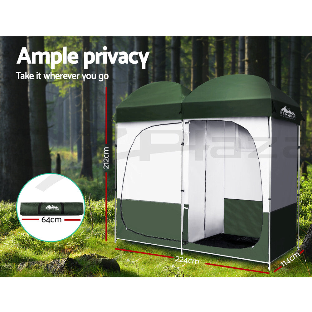 Weisshorn Double Camping Shower Toilet Tent Outdoor Portable Change Room Green