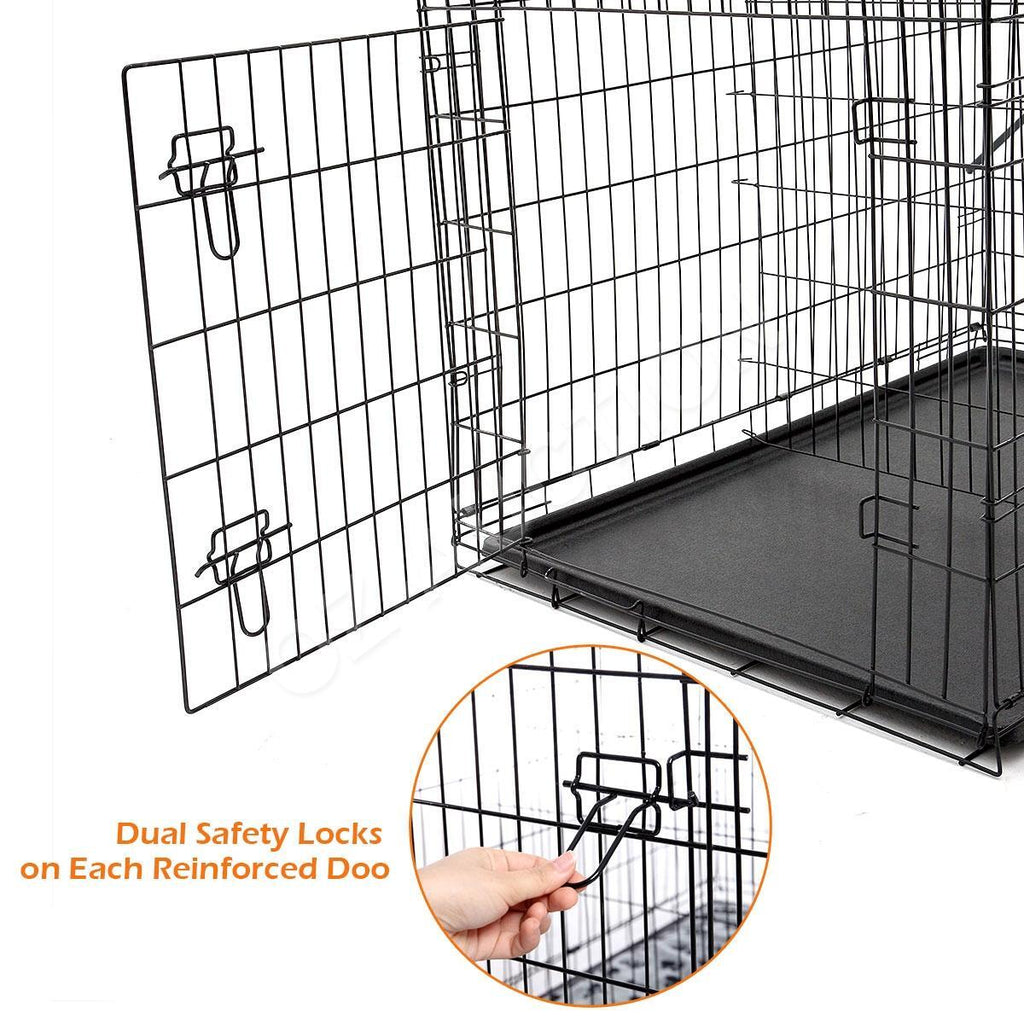 42" Portable Collapsible Metal Dog Cage Crate Kennel with Divider