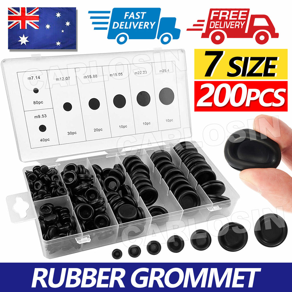 200pcs Rubber Grommet Assortment Set Wire Gasket Hole Plug AU