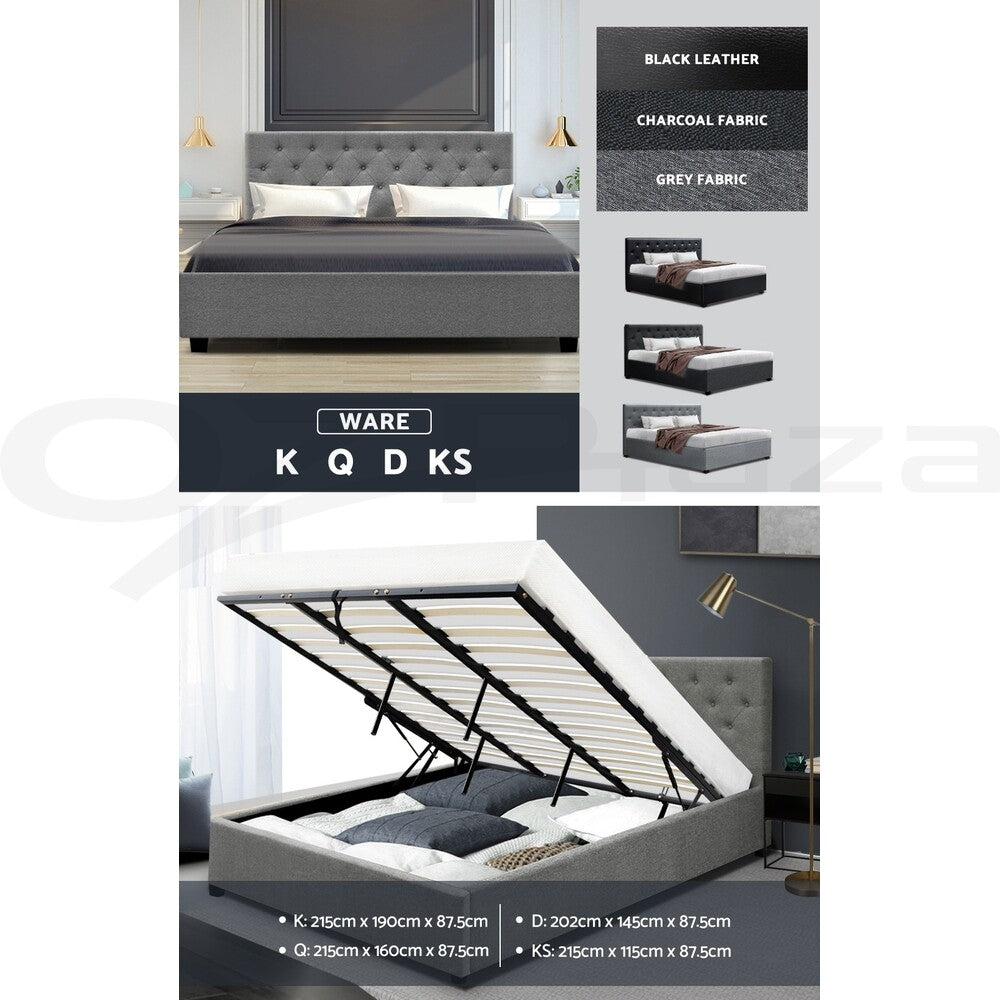 Bed Frame Queen Double King Single Gas Lift Storage Wood Fabric