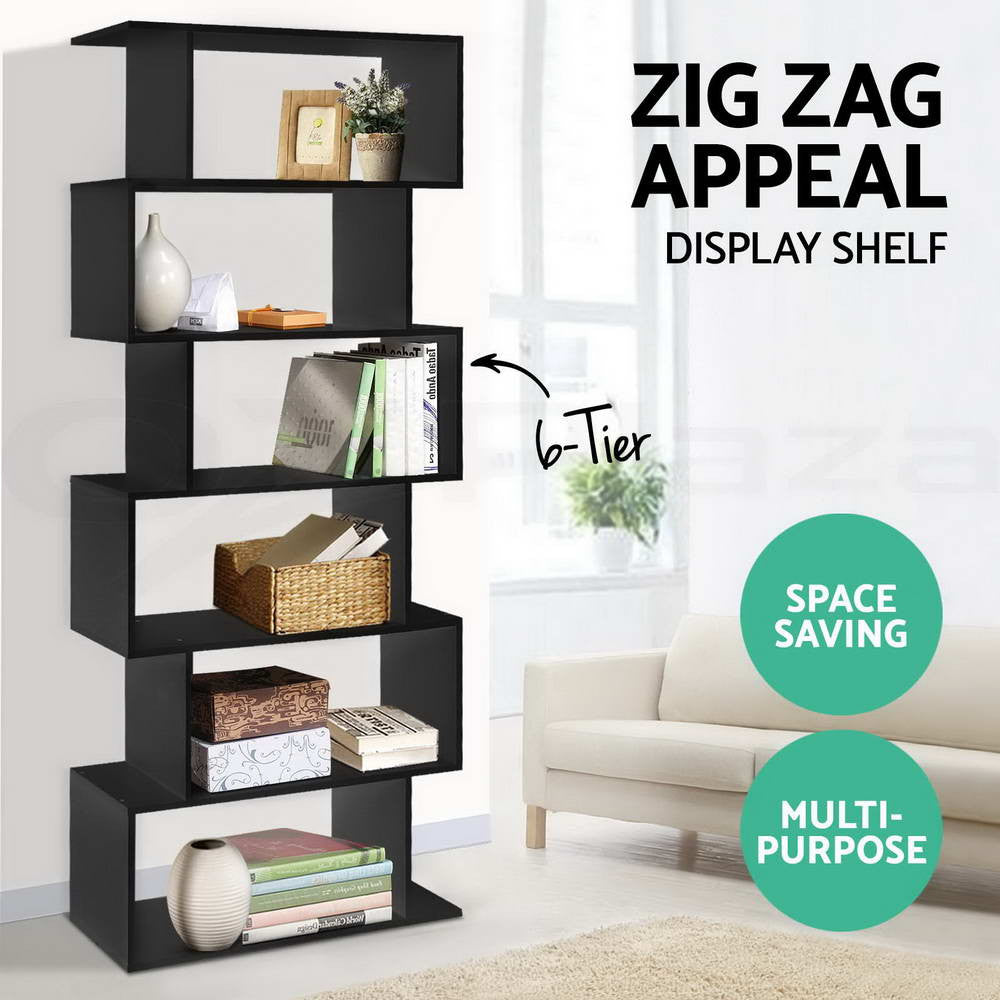 6 Tier Bookshelf Display Storage Bookcase Black