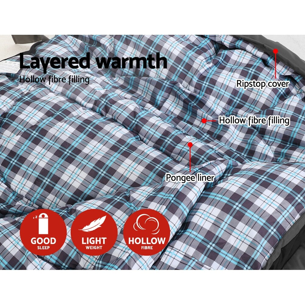 Weisshorn Sleeping Bag Single Camping Hiking Tent Thermal Black -20°C-10°C