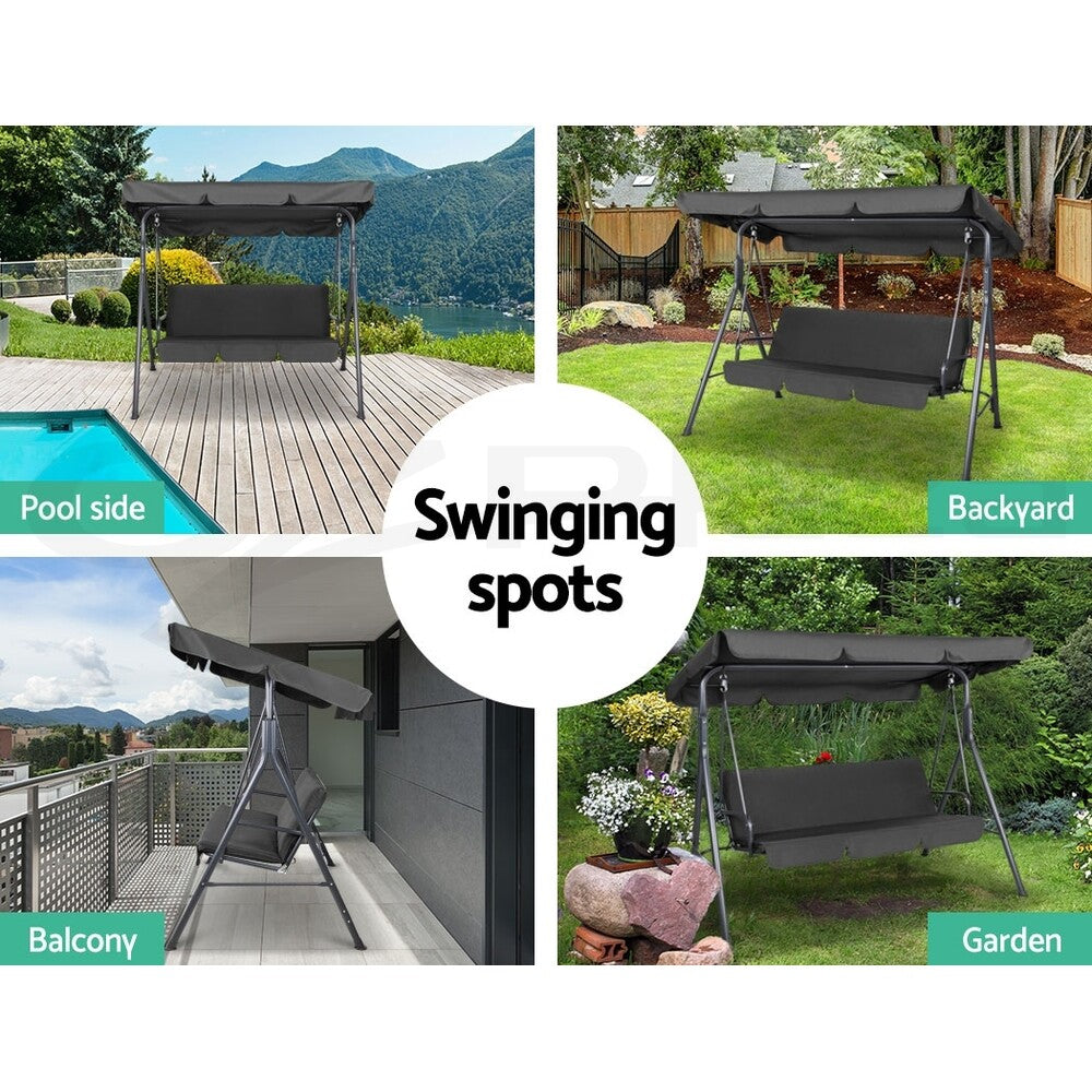 3 Seater Outdoor Swing Chair Garden Bench Canopy Black