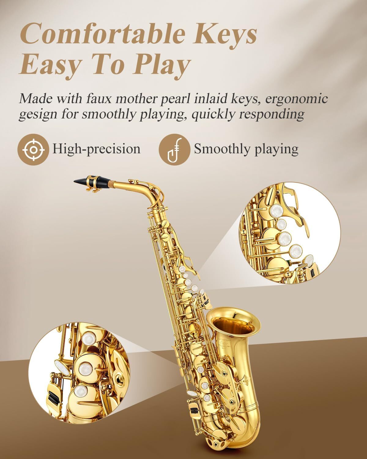 Eastar E Flat Alto Saxophone Gold Lacquered Student Sax Band
