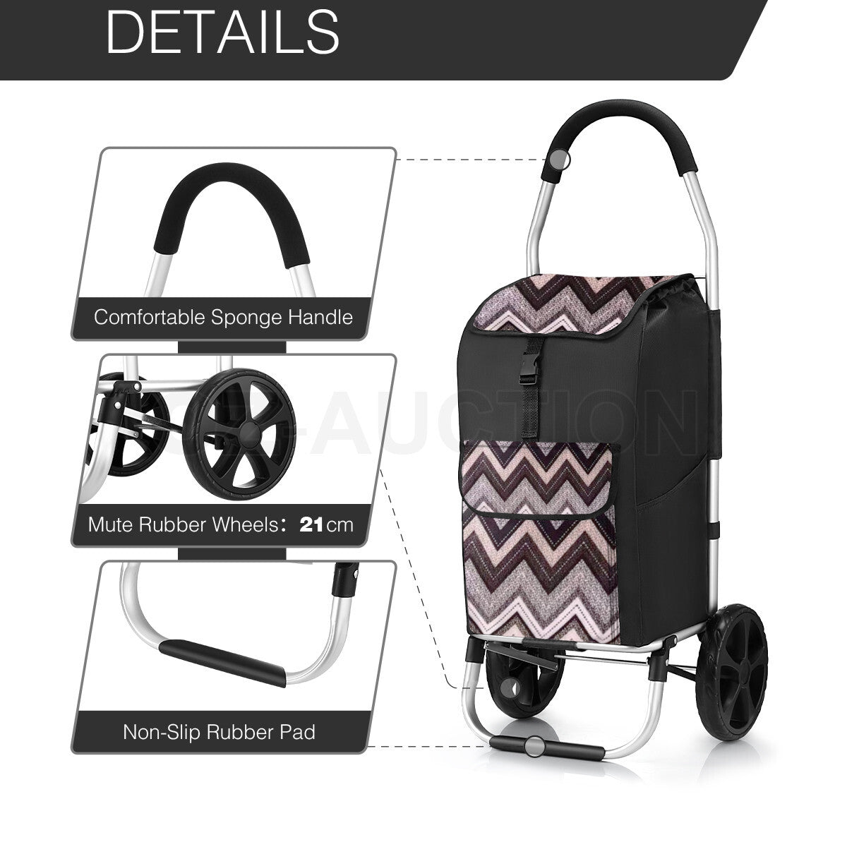 Foldable Aluminium Shopping Trolley – Grocery Cart with Wheels, Black