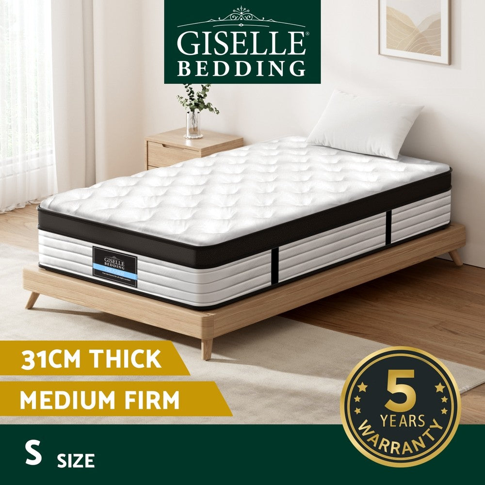 Bedding 31cm Euro Top Mattress Pocket Spring Medium Firm Single