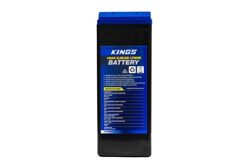 Kings 12V 100Ah Deep Cycle Slimline Lithium Battery + Battery Tray Slim
