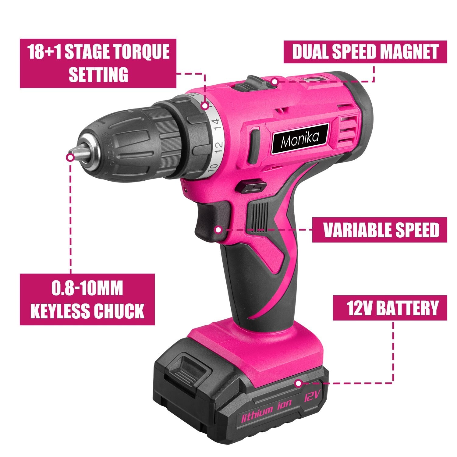 12V Cordless Drill – Pink Screwdriver Kit for Women