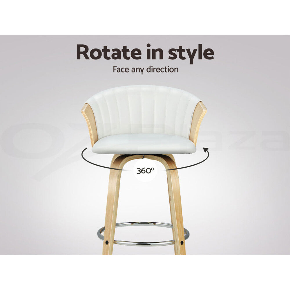 2x Bar Stools Kitchen Dining Leather Padded Wooden