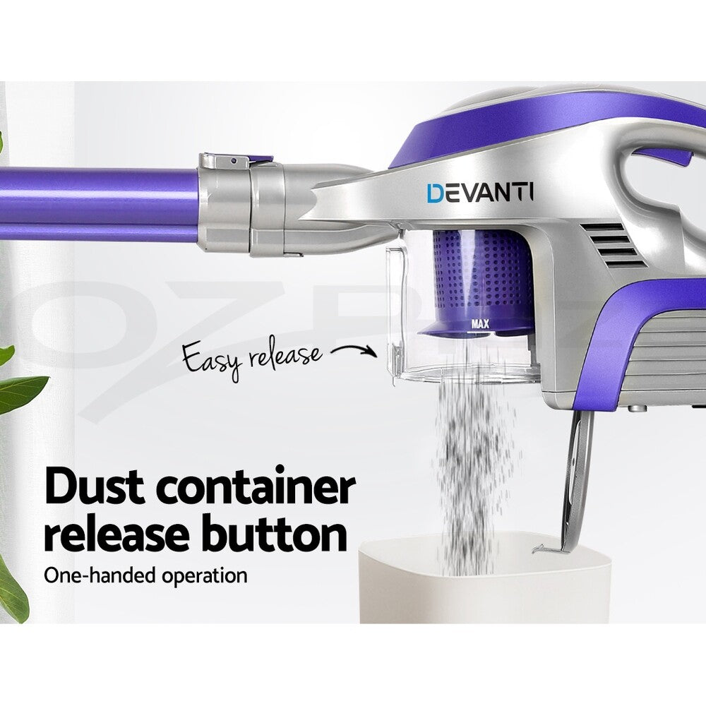 Devanti Cordless Stick Vacuum Cleaner 150W Handheld Purple