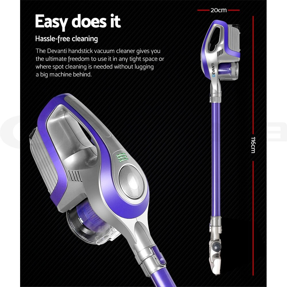Devanti Cordless Stick Vacuum Cleaner 150W Handheld Purple