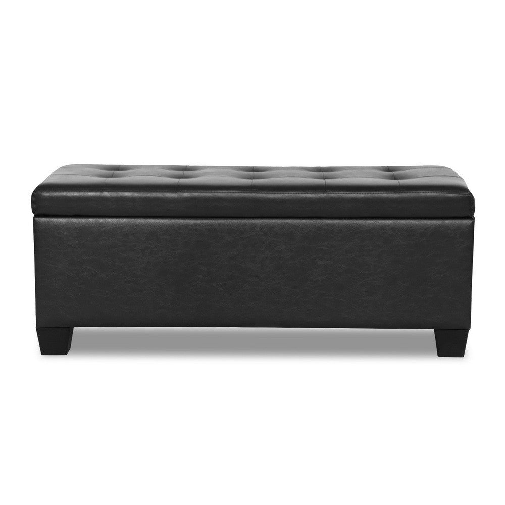 97cm Leather Storage Ottoman Blanket Box Bench Black