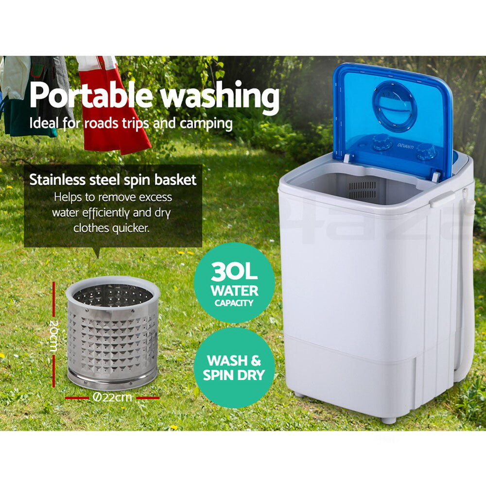 Devanti 4.6KG Mini Portable Washing Machine Outdoor Camping Caravan RV Spin Dry