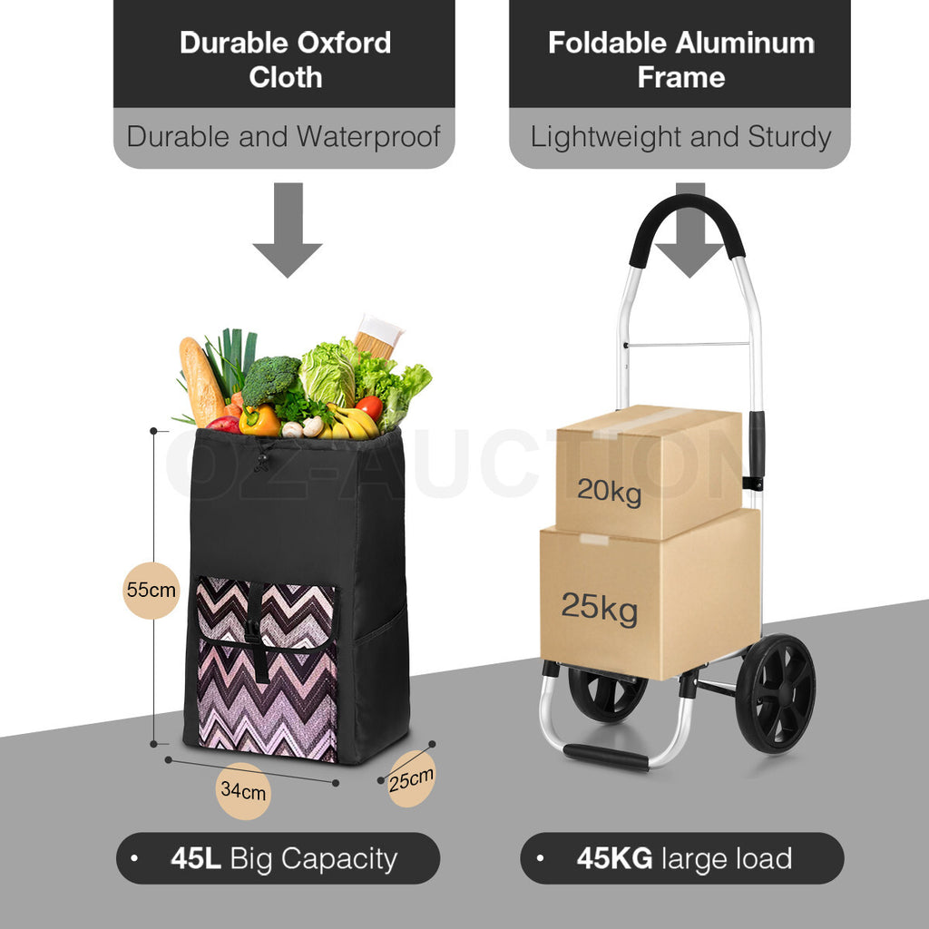 Foldable Aluminium Shopping Trolley – Grocery Cart with Wheels, Black