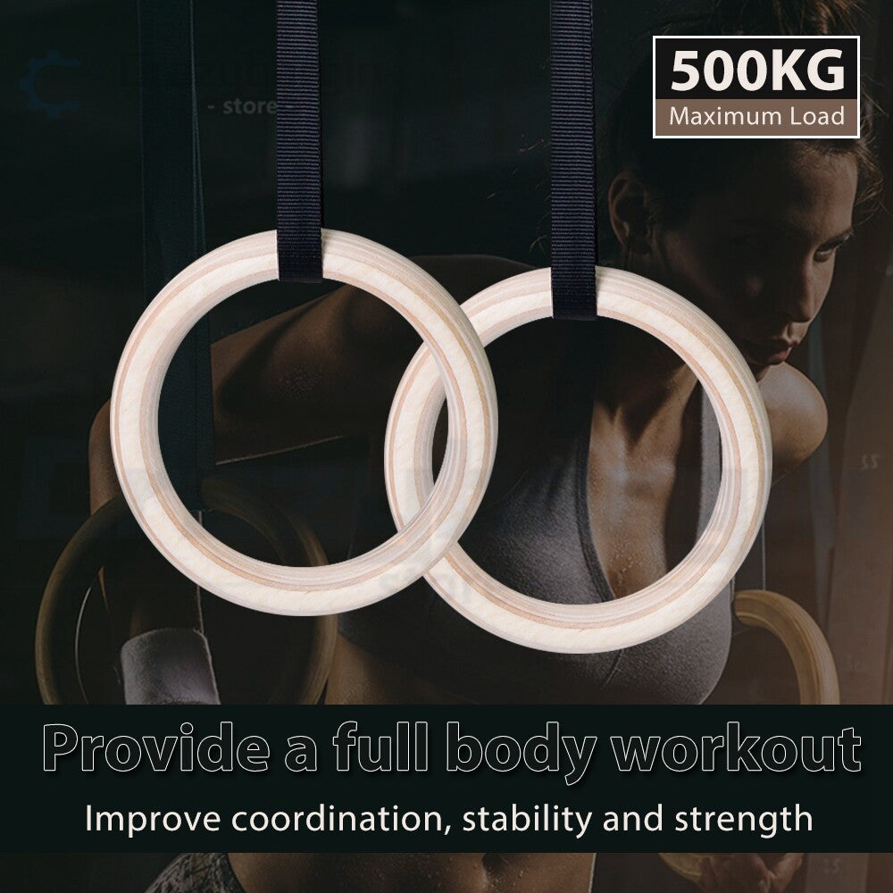 Gym Rings Set – Wooden Olympic Rings with Crossfit Straps