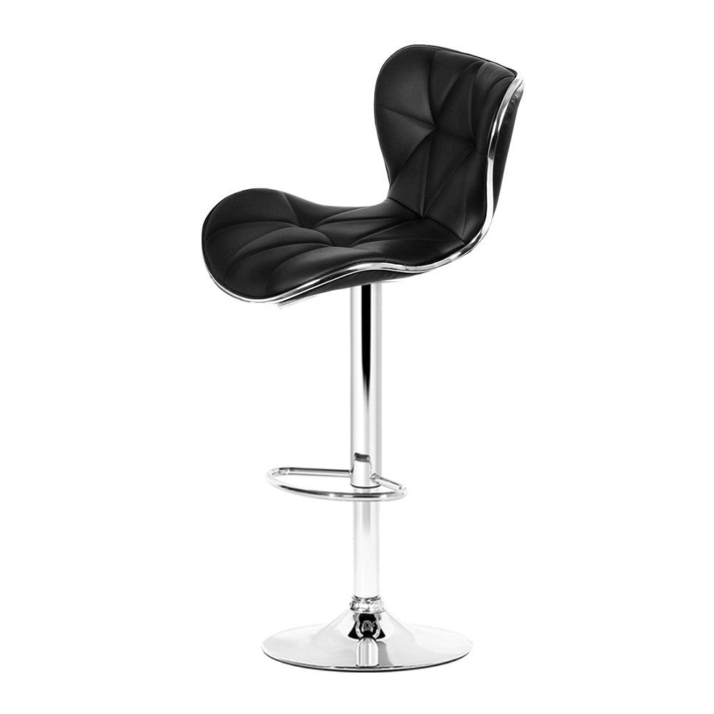 2x Bar Stools Gas Lift Swivel Leather Chairs Black