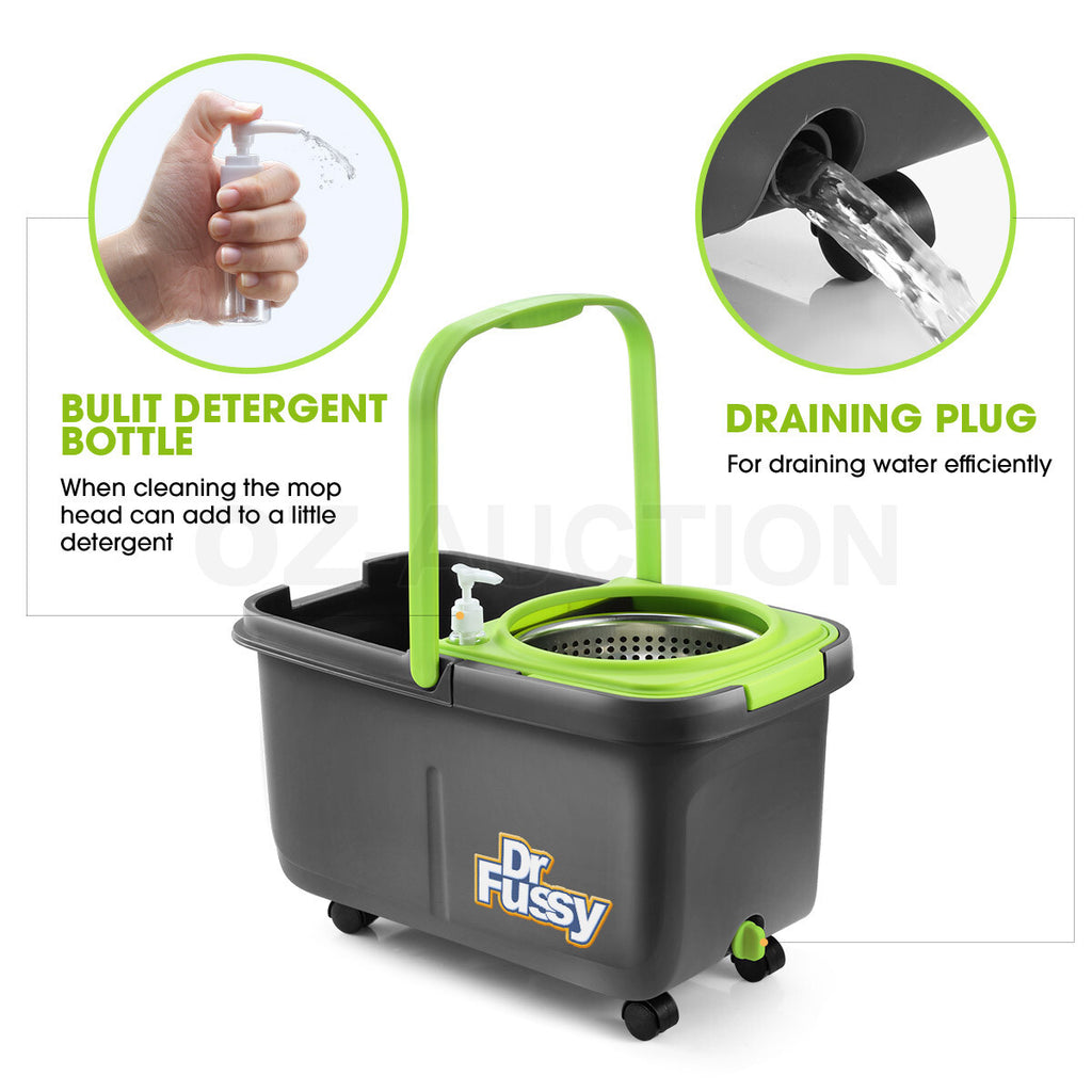 360° Rotating Spin Mop – DR FUSSY Bucket System with 4 Mop Heads