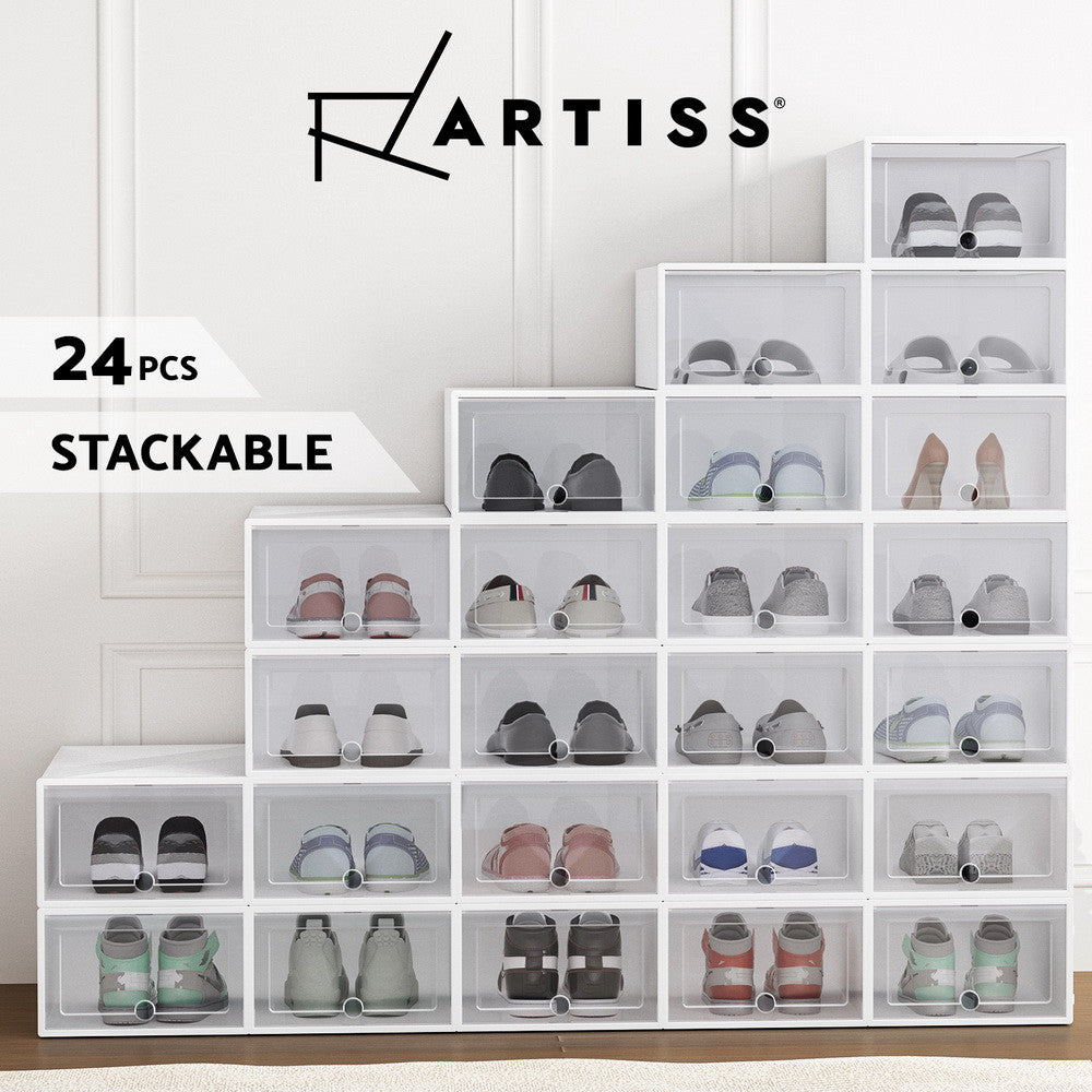 24 Stackable Plastic Shoe Rack Storage Cabinet White