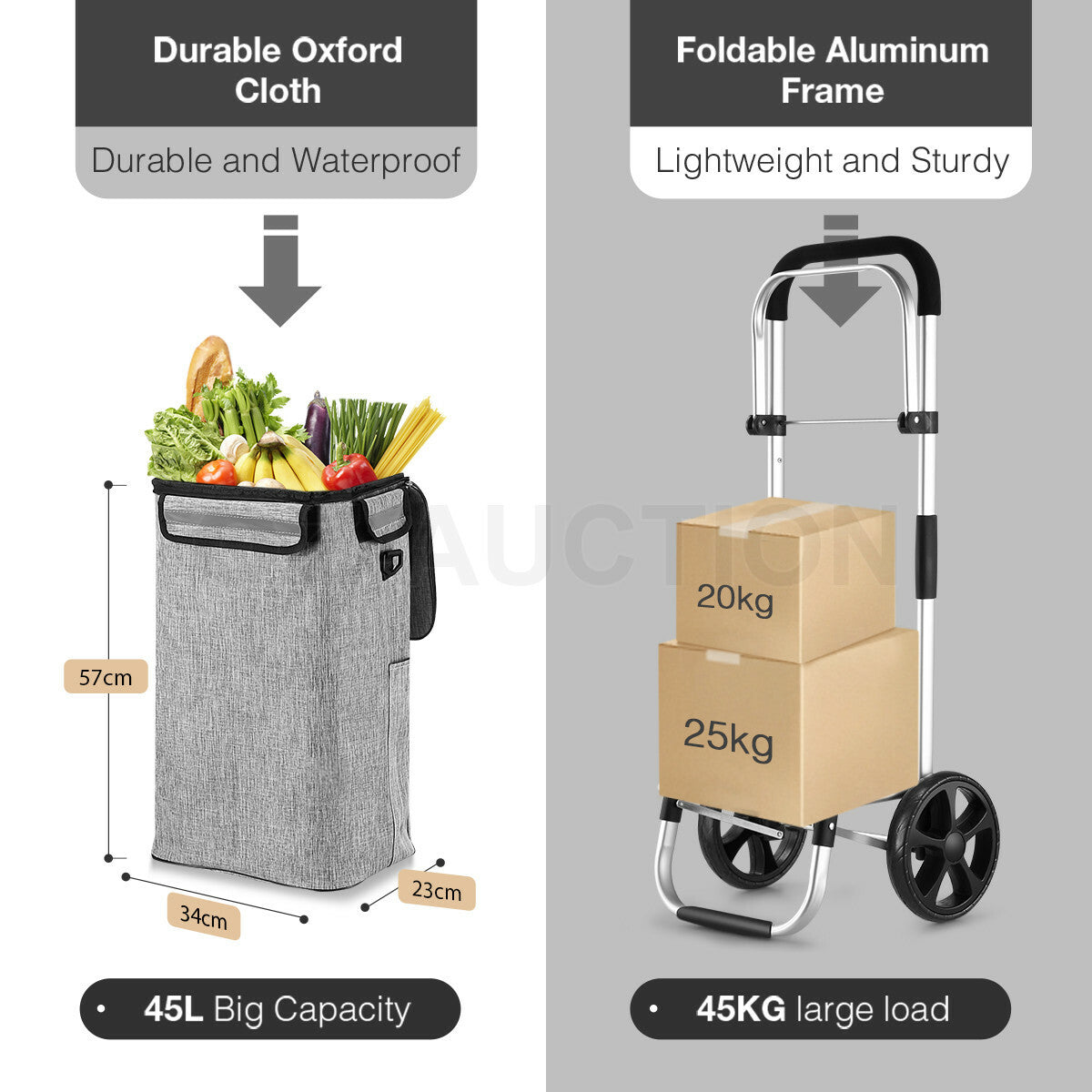 Aluminium Foldable Shopping Trolley Cart with Grocery Storage Bag