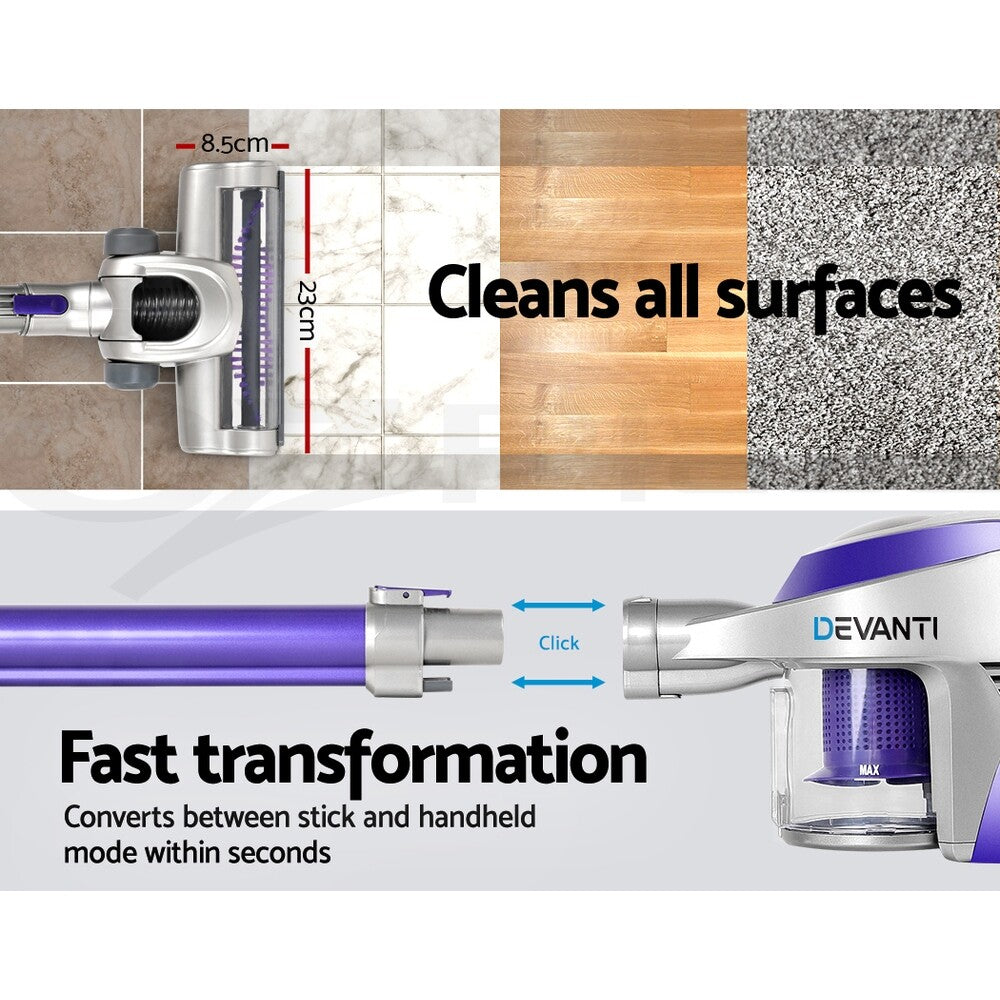 Devanti Cordless Stick Vacuum Cleaner 150W Handheld Purple
