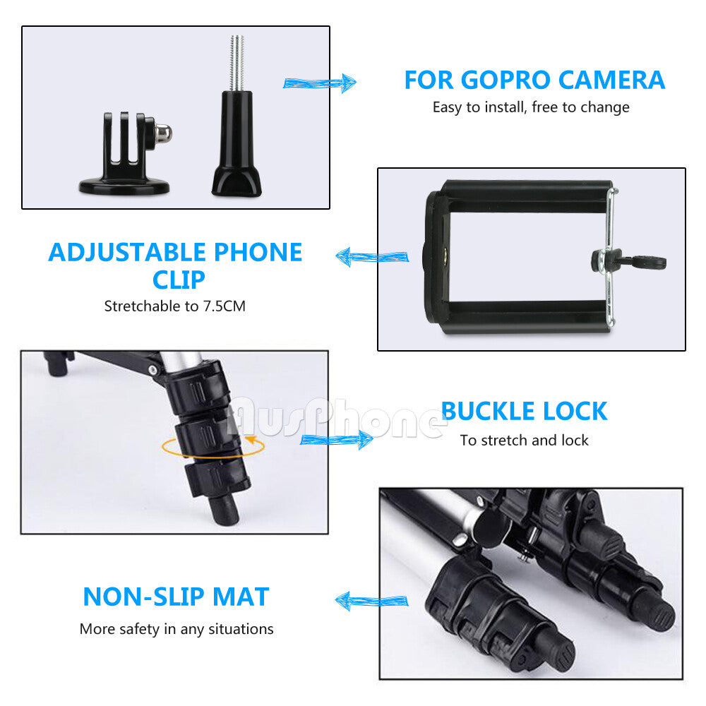 Universal Telescopic Camera Tripod Stand with Phone Mount