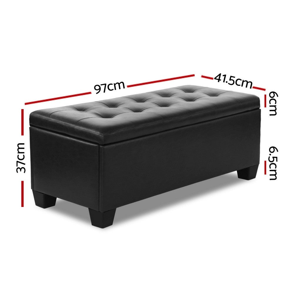 97cm Leather Storage Ottoman Blanket Box Bench Black