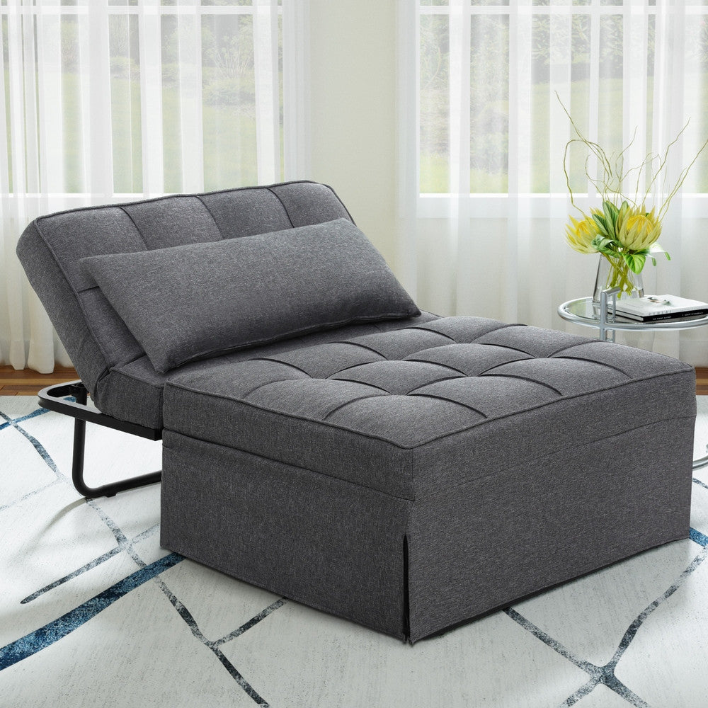 Sofa Bed Lounge Convertible Ottoman Recliner Linen Grey