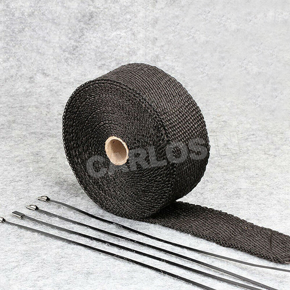 Exhaust Wrap Heat Resistant Black 15M x 50mm 2000°F with Steel Ties