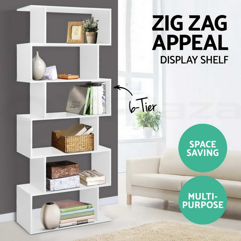 6 Tier Bookshelf Display Storage Bookcase White