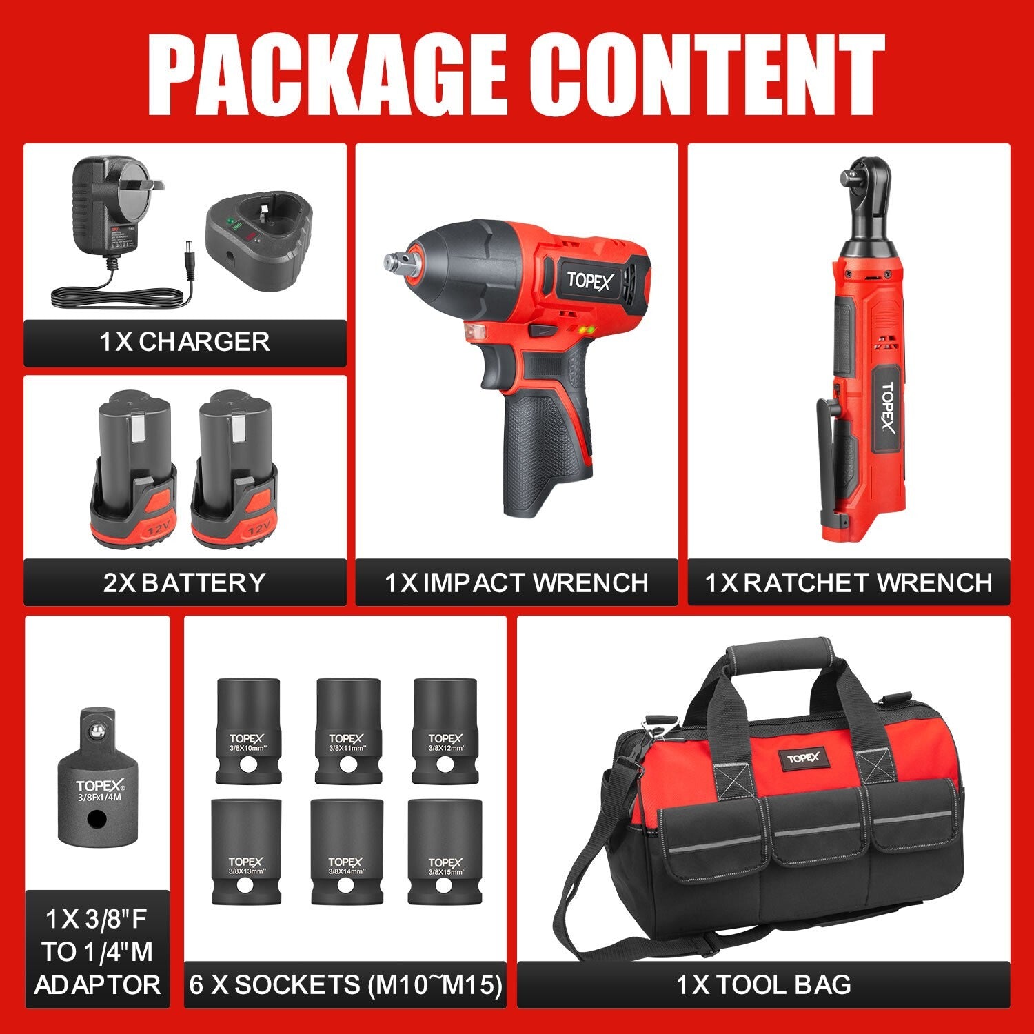 12V Cordless Power Tool Twin Kit – Impact & Ratchet Wrench with Bag