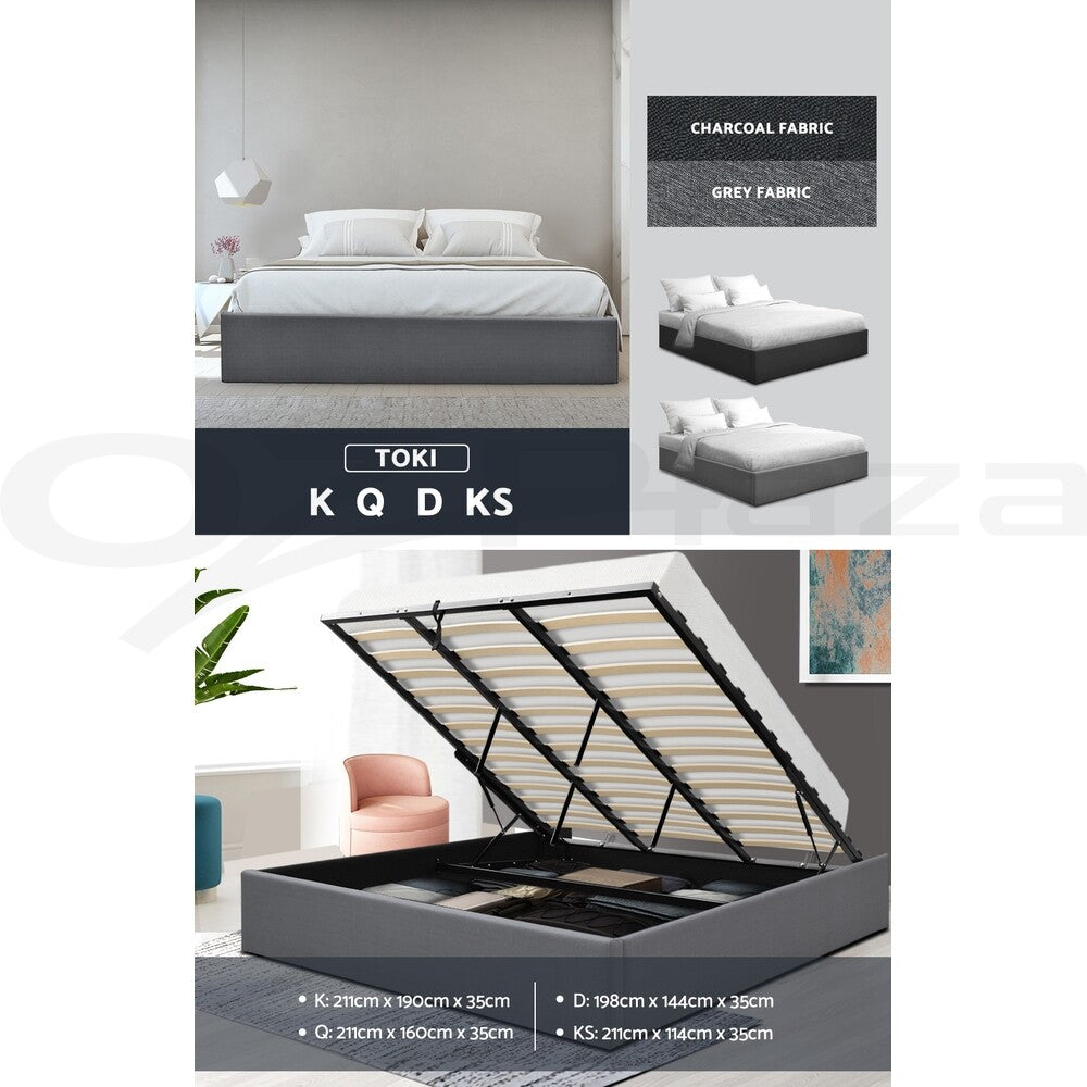 Bed Frame Queen Double King Single Gas Lift Storage Wood Fabric