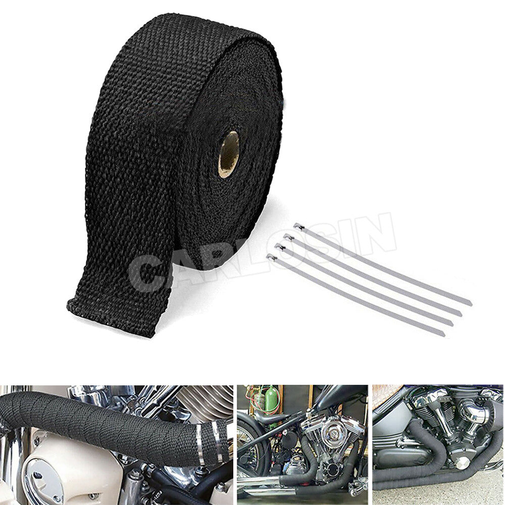 Exhaust Wrap Heat Resistant Black 15M x 50mm 2000°F with Steel Ties