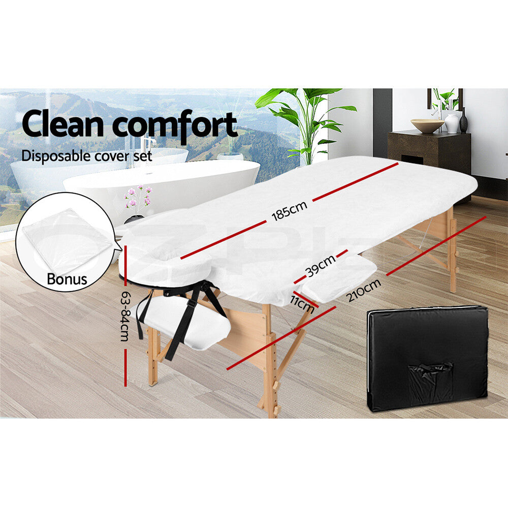 Portable Massage Table 70cm 3 Fold Wooden Therapy Bed White