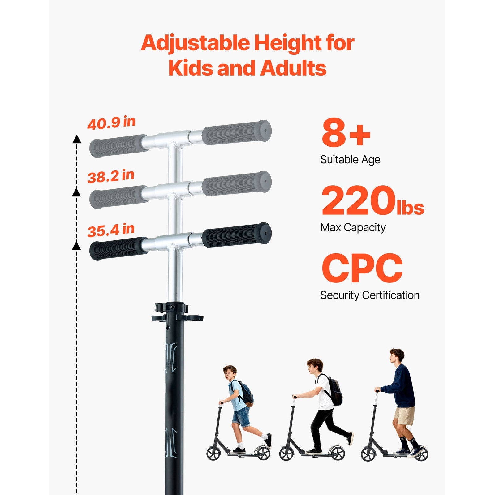 Uimoso Foldable Kick Scooter for Kids 8+, Teens, and Adults, Adjustable Height