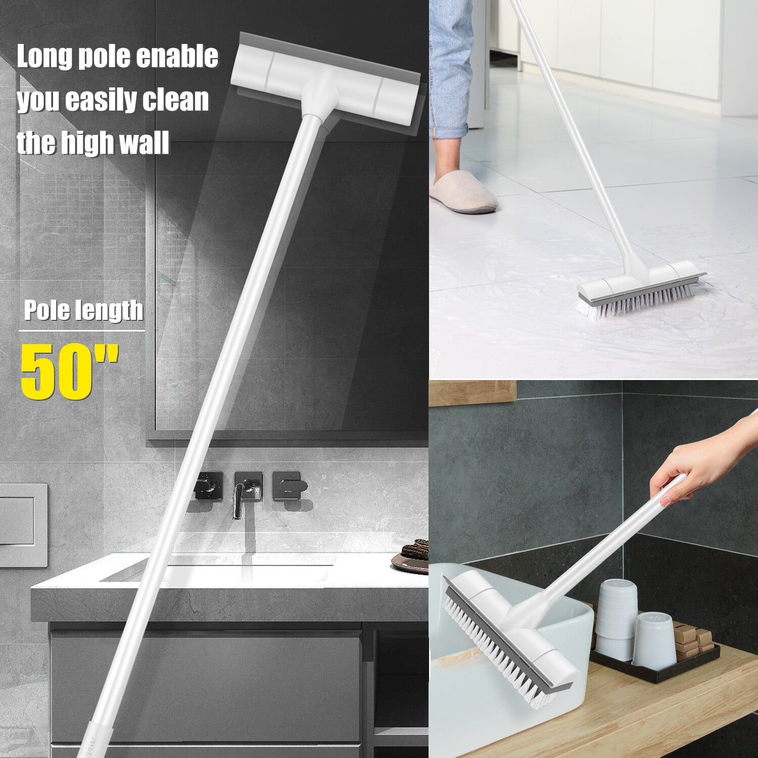 2-in-1 Long Handle Floor & Shower Brush – Bathroom & Kitchen Tiles