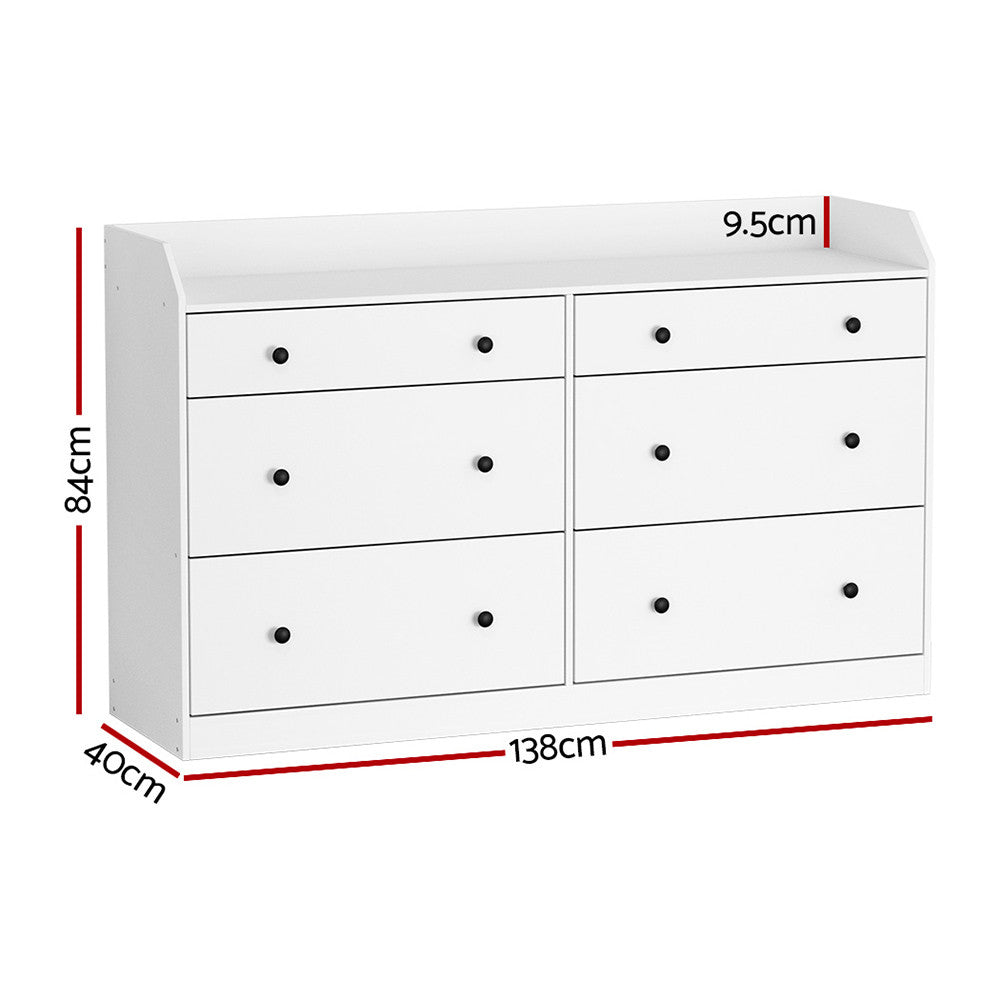 Artiss 6 Drawer Chest Dresser Tallboy Storage Cabinet White