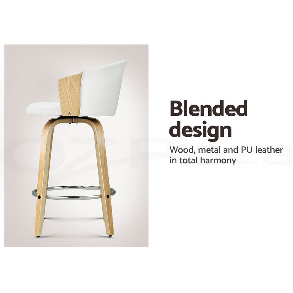 2x Bar Stools Kitchen Dining Leather Padded Wooden