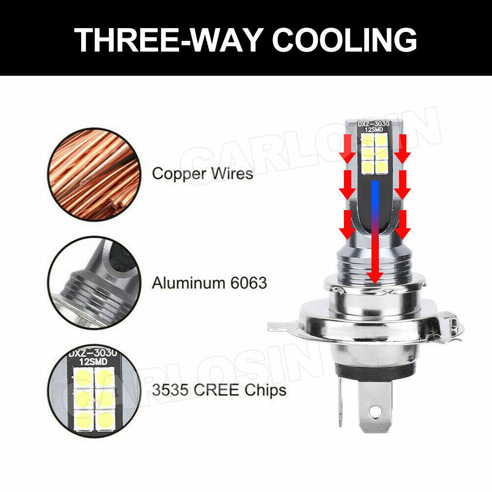 2x H4 LED Headlight Bulbs 6500K White High Low Beam 14000LM