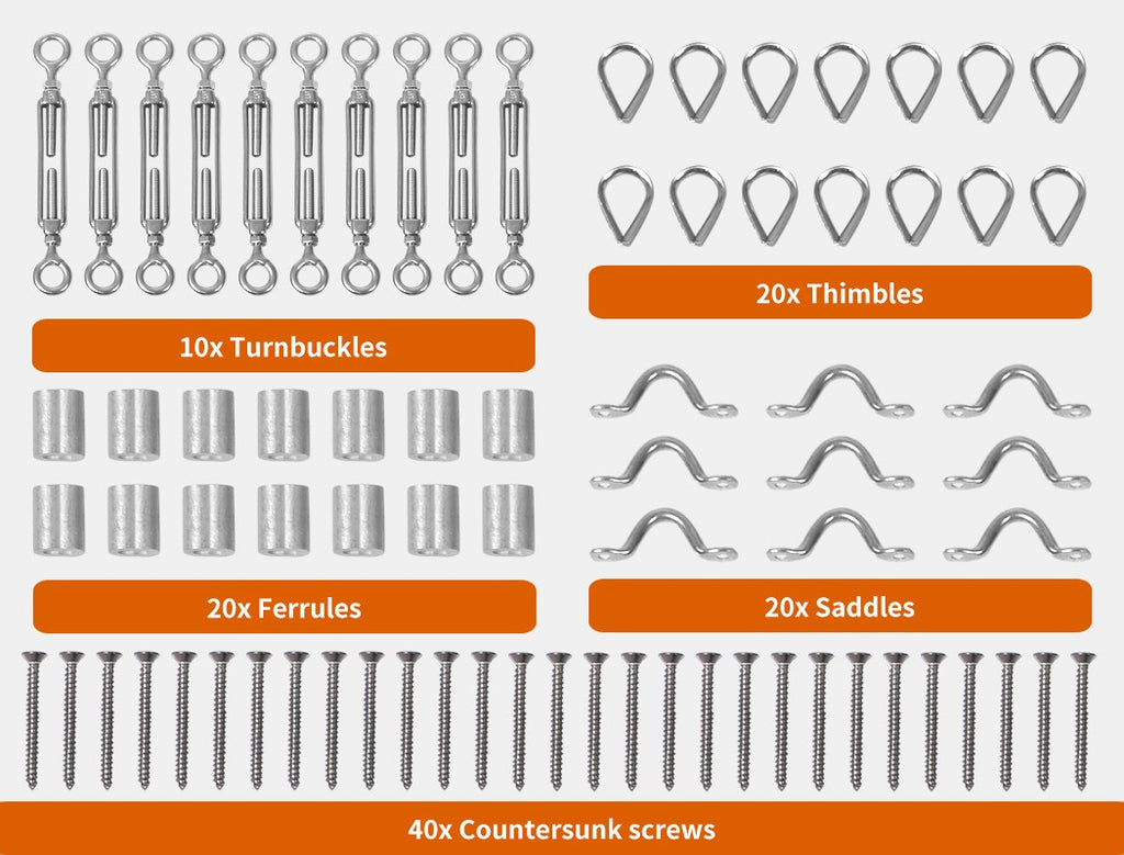 10pc Balustrade Wire Kit – Traderight Stainless Steel Rope & Eye Fork
