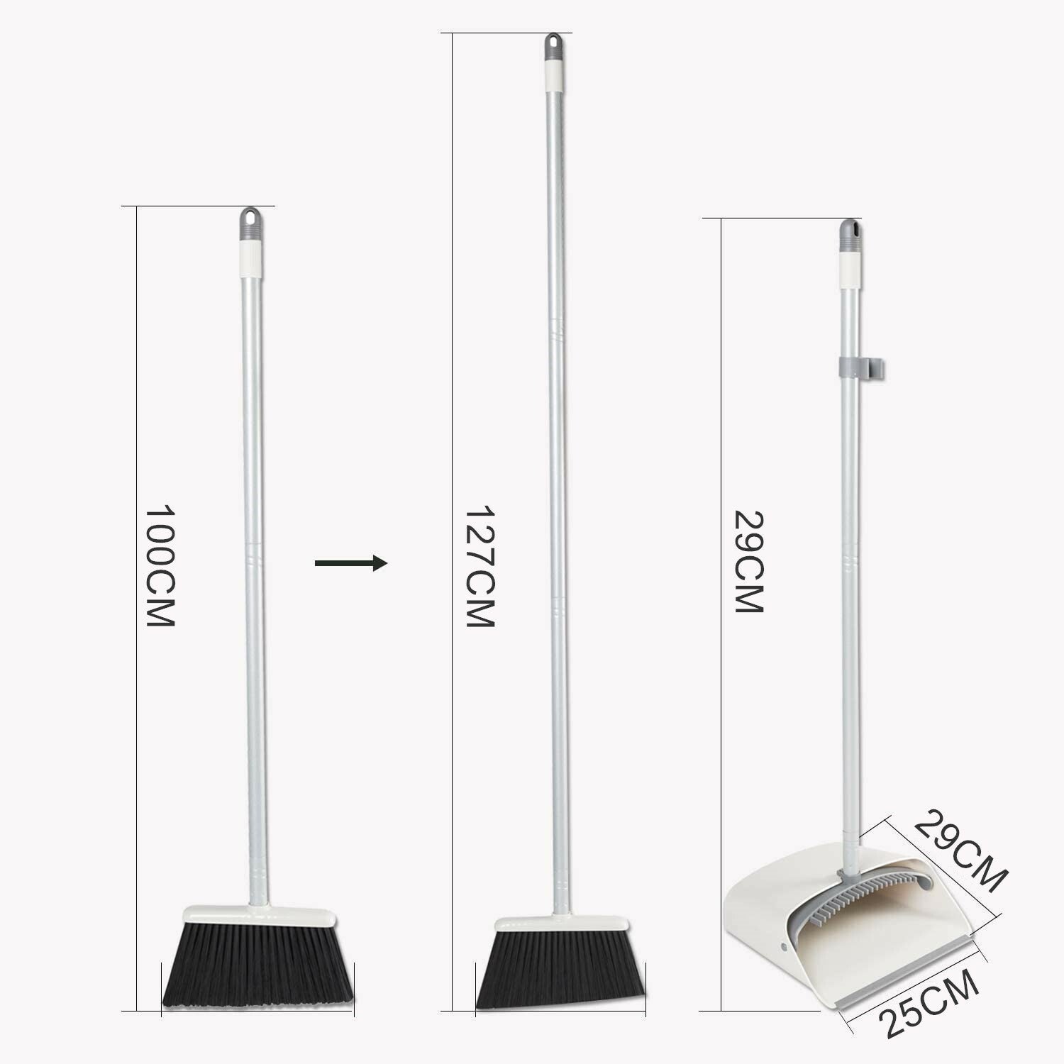 Long Handle Dustpan & Brush Set – Adjustable Broom with Holder