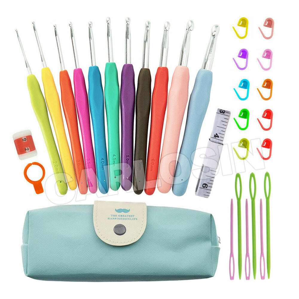 31Pcs Crochet Hooks Knitting Needles Set Soft Grip Sewing Tools