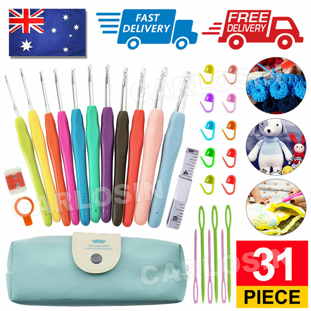 31Pcs Crochet Hooks Knitting Needles Set Soft Grip Sewing Tools